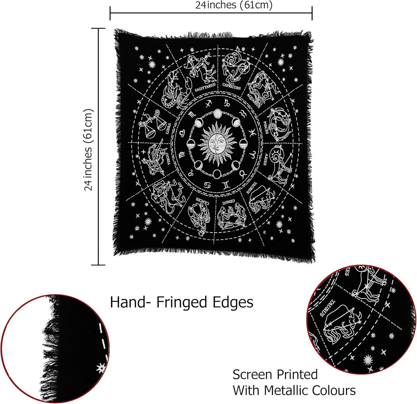 Altar Zodiac Witchcraft Tarot Spread Cloth - Wiccan Square Spiritual 24 by 24 Sacred Universe (Zodiac Silver)