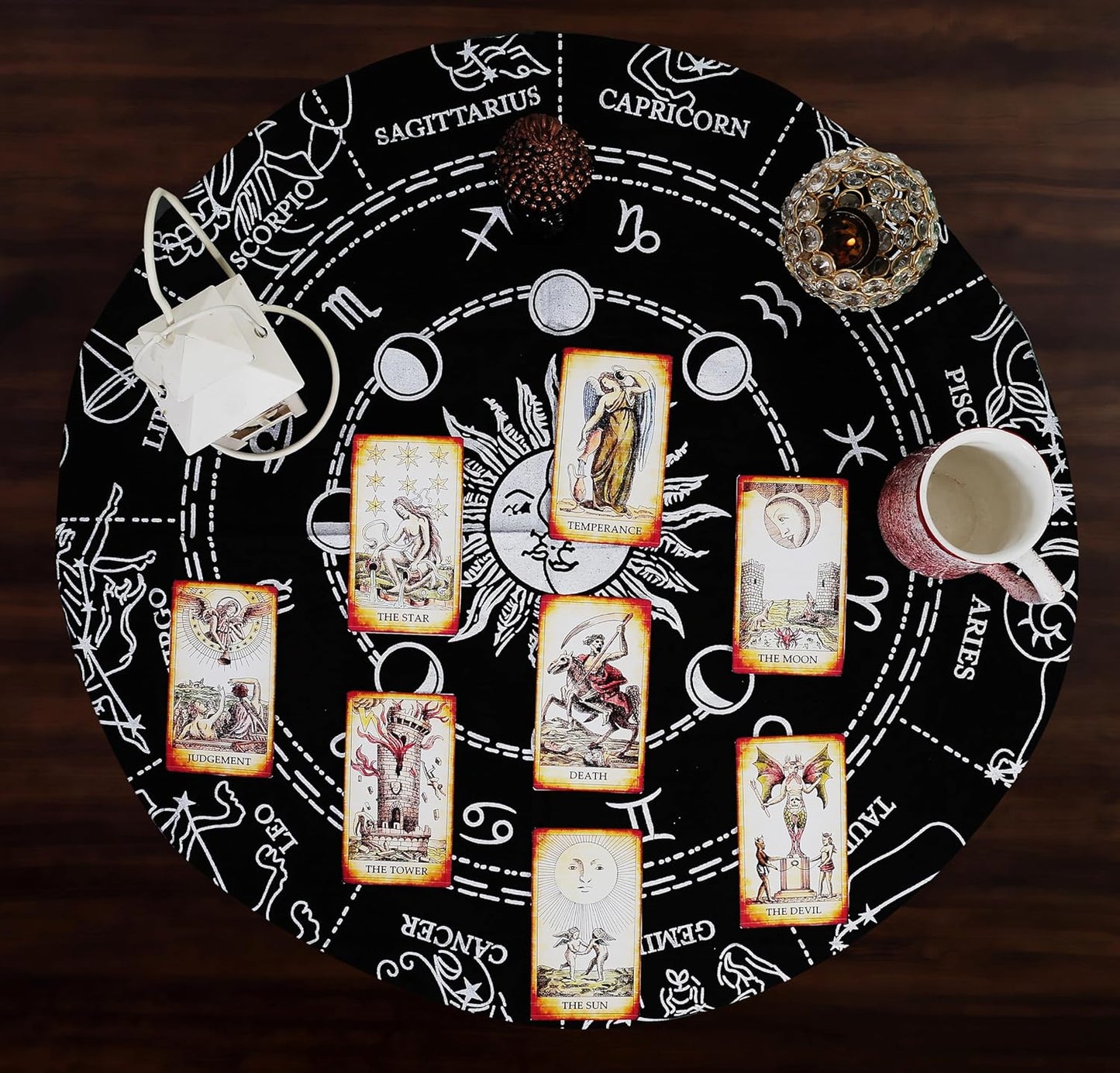 Altar Zodiac Witchcraft Tarot Spread Cloth - Wiccan Square Spiritual 24 by 24 Sacred Universe (Zodiac Silver)