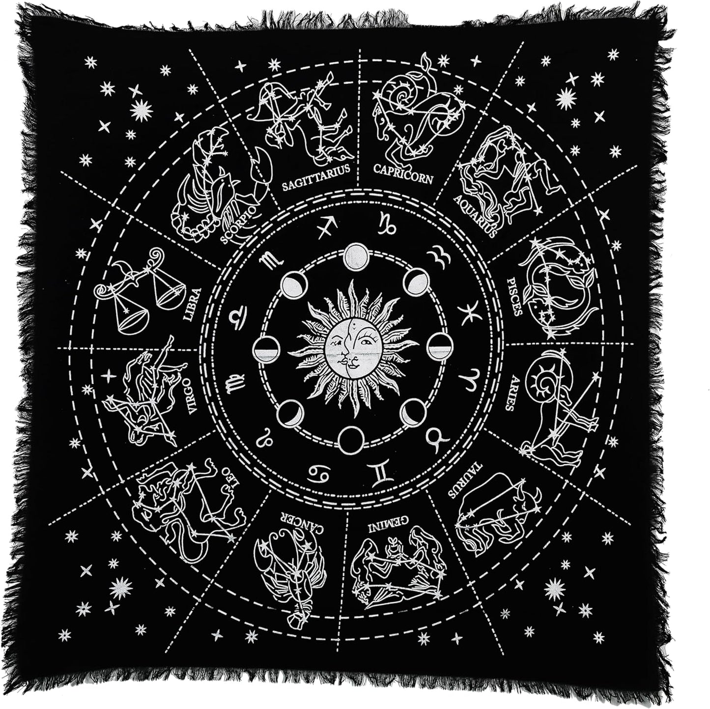 Altar Zodiac Witchcraft Tarot Spread Cloth - Wiccan Square Spiritual 24 by 24 Sacred Universe (Zodiac Silver)