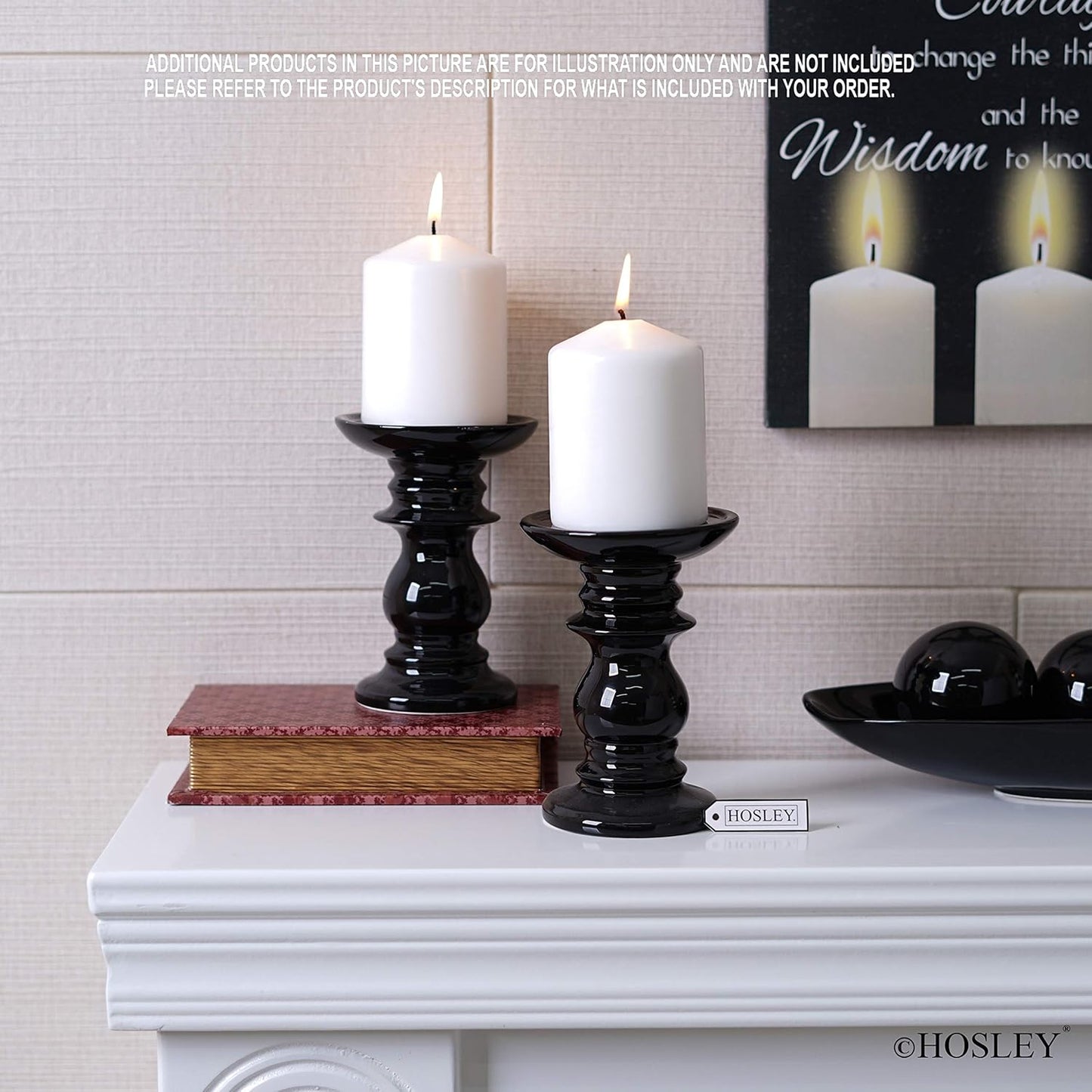 Set of 2 Ceramic Black Pillar Candle Holders 6 Inches High Ideal for LED and Pillar Candles Gifts for Wedding Party Home Spa Reiki Aromatherapy Votive Candle Gardens W5