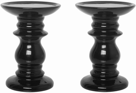 Set of 2 Ceramic Black Pillar Candle Holders 6 Inches High Ideal for LED and Pillar Candles Gifts for Wedding Party Home Spa Reiki Aromatherapy Votive Candle Gardens W5