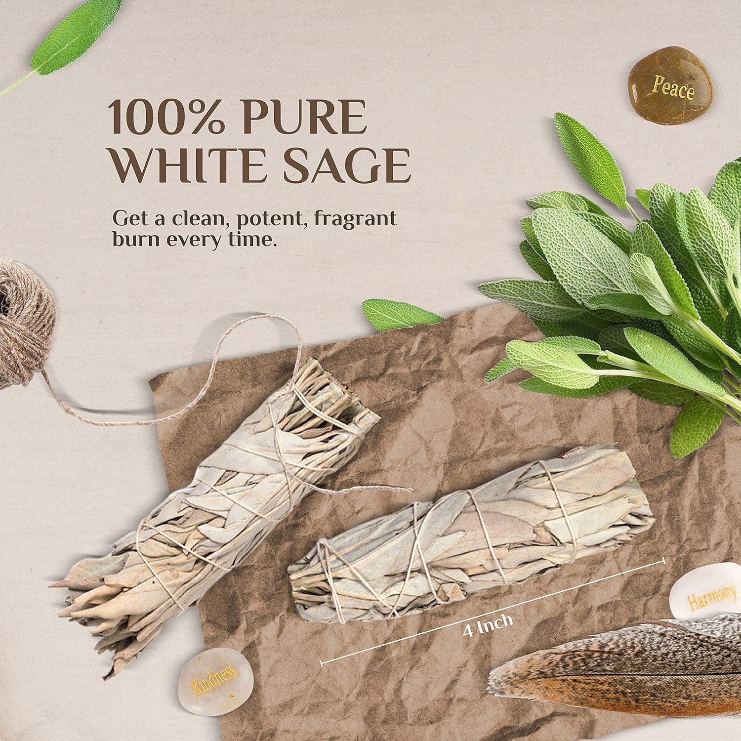 Premium California White Sage Smudge Sticks 4 Inch (10 Pack) — White Sage Smudge Kit for Home Cleansing, Meditation, Yoga, Energy Healing — Grown and Packaged in the USA