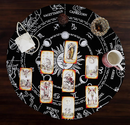 Altar Zodiac Witchcraft Tarot Spread Cloth - Wiccan Square Spiritual 24 by 24 Sacred Universe (Zodiac Silver)